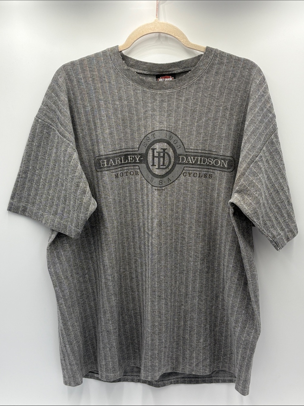 Vintage Harley Davidson Gray Herringbone T Shirt USA Made XL‎ Biker Tee